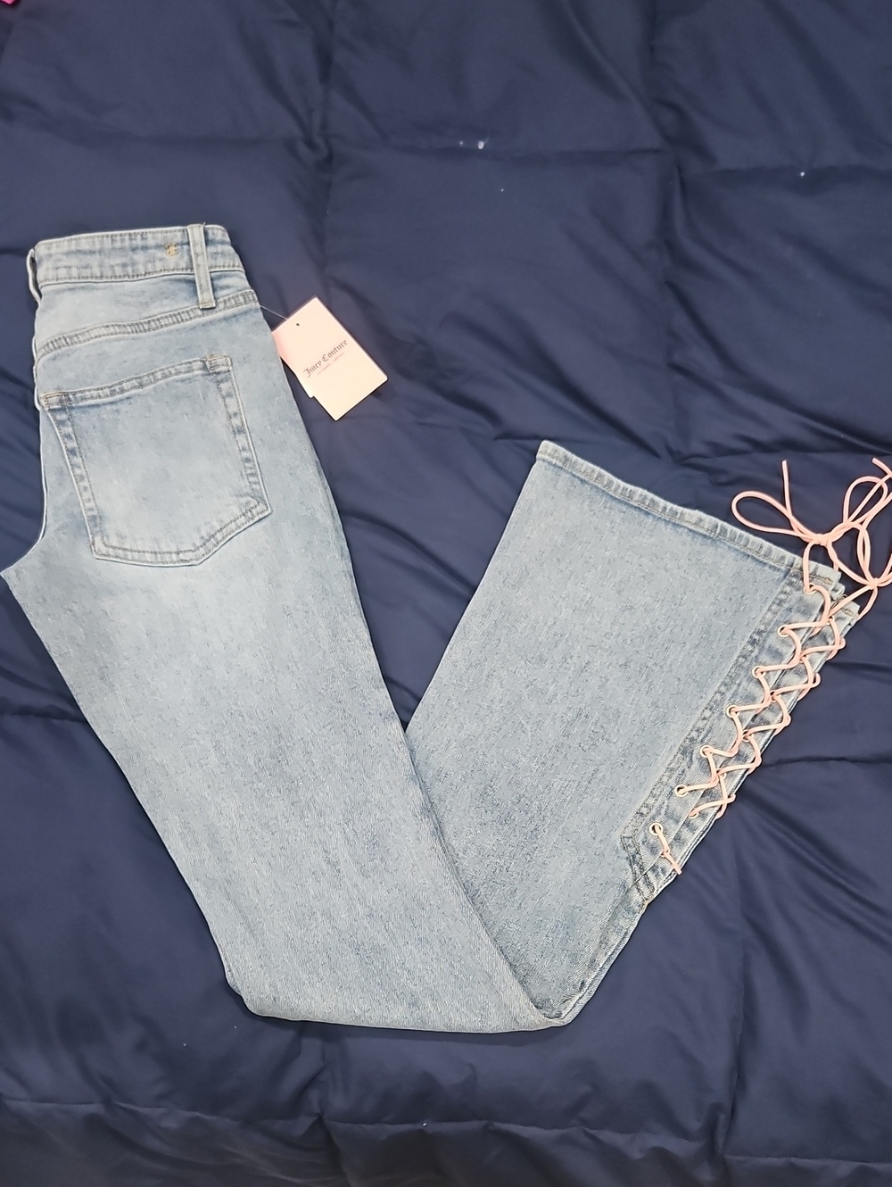 ⭐️JUICY COUTURE LOW RISE MAULIBU FLARE PINK TIE UP JEANS NEW SZ 24⭐️